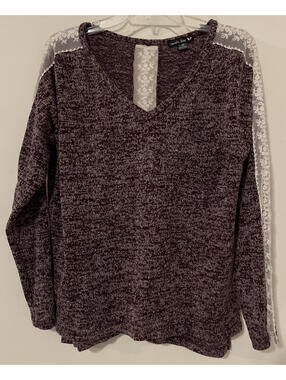 Double Zero Womens Medium Burgundy Long-Sleeved Vneck Sweater Blouse! A2343